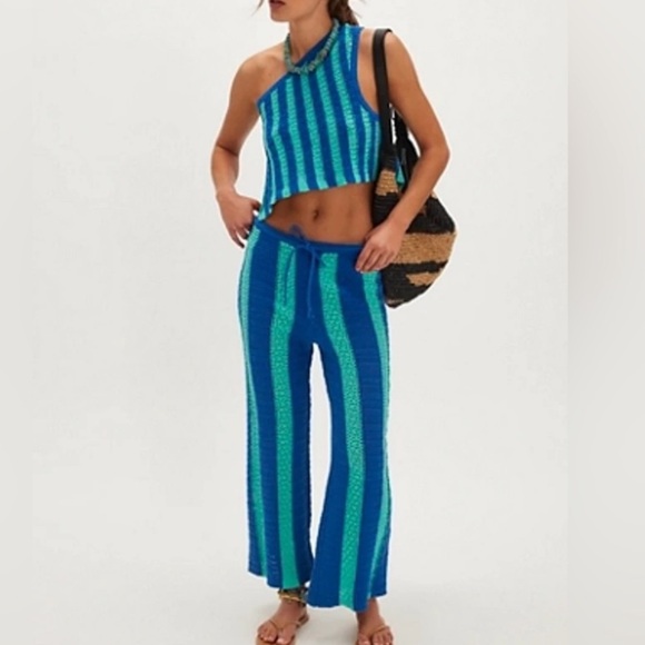 Free People Pants - FREE PEOPLE BLUE TURQUOISE CROCHET SET!!! Quality! Stretch!! M